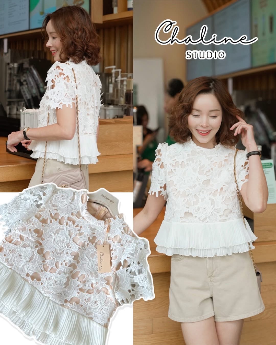 เสื้อแขนสั้น เนื้อผ้าลูกไม้คอตตอน 3 D ฉลุลายดอกไม้น่ารัก เล่นสีซับใน สีสวยละมุน ช่วงชายแขนหยักเชิงสวยตามลายผ้า ชายเสื้อแต่งระบายพลีทพริ้วสว ใส่สบาย : สินค้าคุณภาพ (พร้อมส่ง)