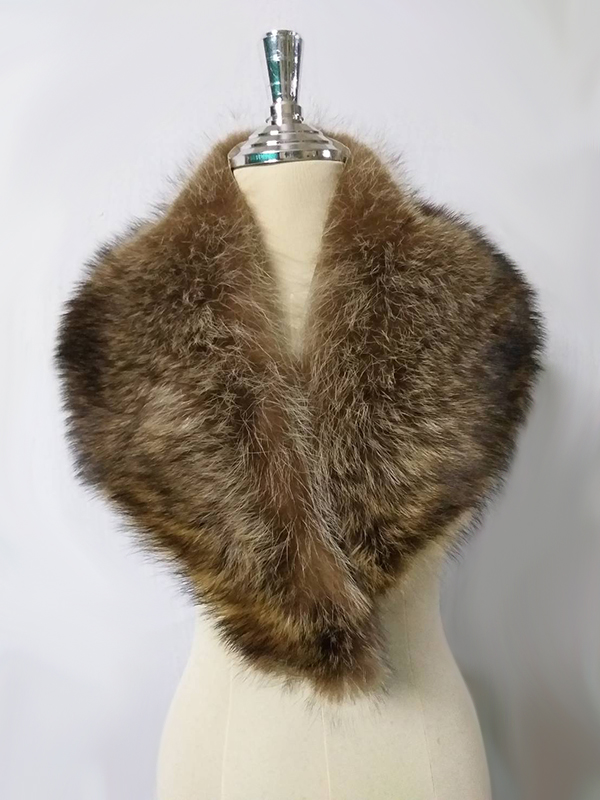 ผ้าพันคอขนเฟอร์แรคคูนแท้ สีน้ำตาลเหลือบ ขนฟูอวบแน่น