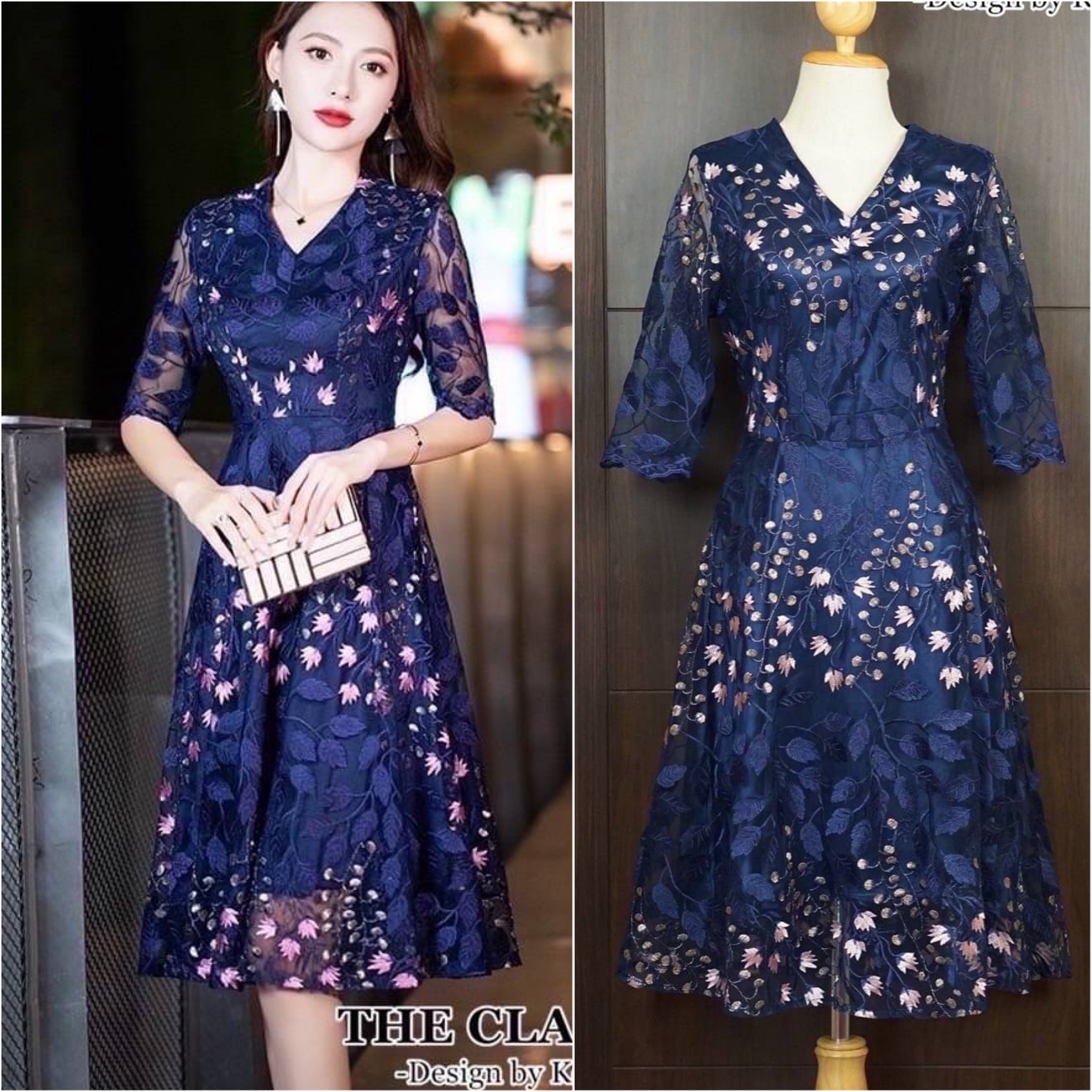 เดรสแขน 3 ส่วน งานปัก ใช้ผ้เนื้อดีปักลวดลายดอกไม้ หลากสีกระจายรอบตัว งานสวยปักแน่นอย่างดีทั้งตัวค่ะ: สินค้าคุณภาพ (พร้อมส่ง)