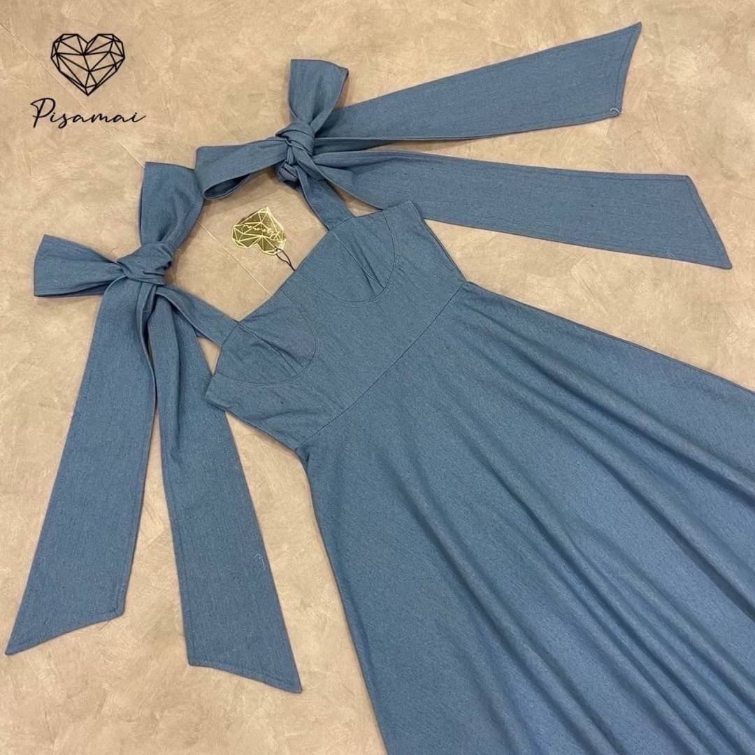 เซ็ต 3 ชิ้นเดรสแขนโบว์ยีนส์ตัวยาว ใส่สวยฟินนาเล่ สายโบว์ช่วงแขนสามารถถอดแยกได้น้า ใส่สบาย : สินค้าคุณภาพ (พร้อมส่ง)