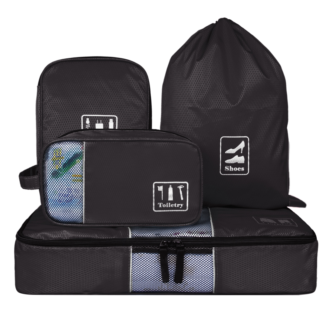 Bagsmart กระเป๋าจัดระเบียบเดินทาง 4 ใบ กันน้ำ พกพาสะดวก ใส่เสื้อผ้า, อุปกรณ์ไอที, อุปกรณ์น้ำ และรองเท้า (Black)