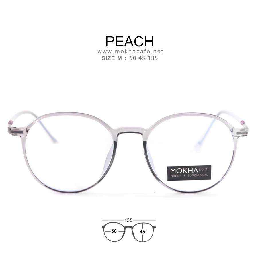 PEACH - clear grey กรอบแว่นตา ทรงกลม หยดน้ำTR90 ขาโลหะ กว้าง 135 มม.(sizeM) H45
