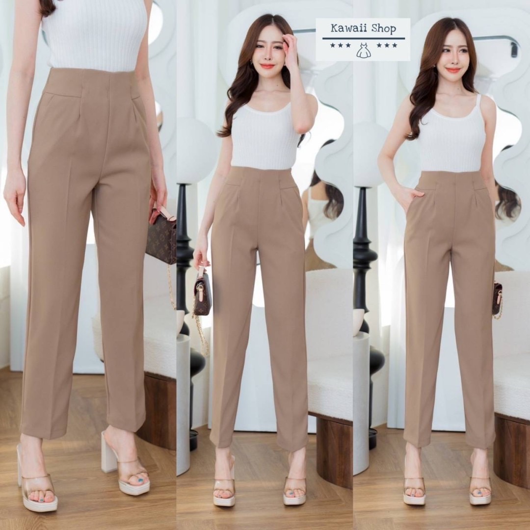 กางเกง9ส่วน กระเป๋าข้าง ติดตะขอ ซิปข้าง เนื้อผ้าลิลลี่ ใส่สบาย : สินค้าคุณภาพ (พร้อมส่ง)