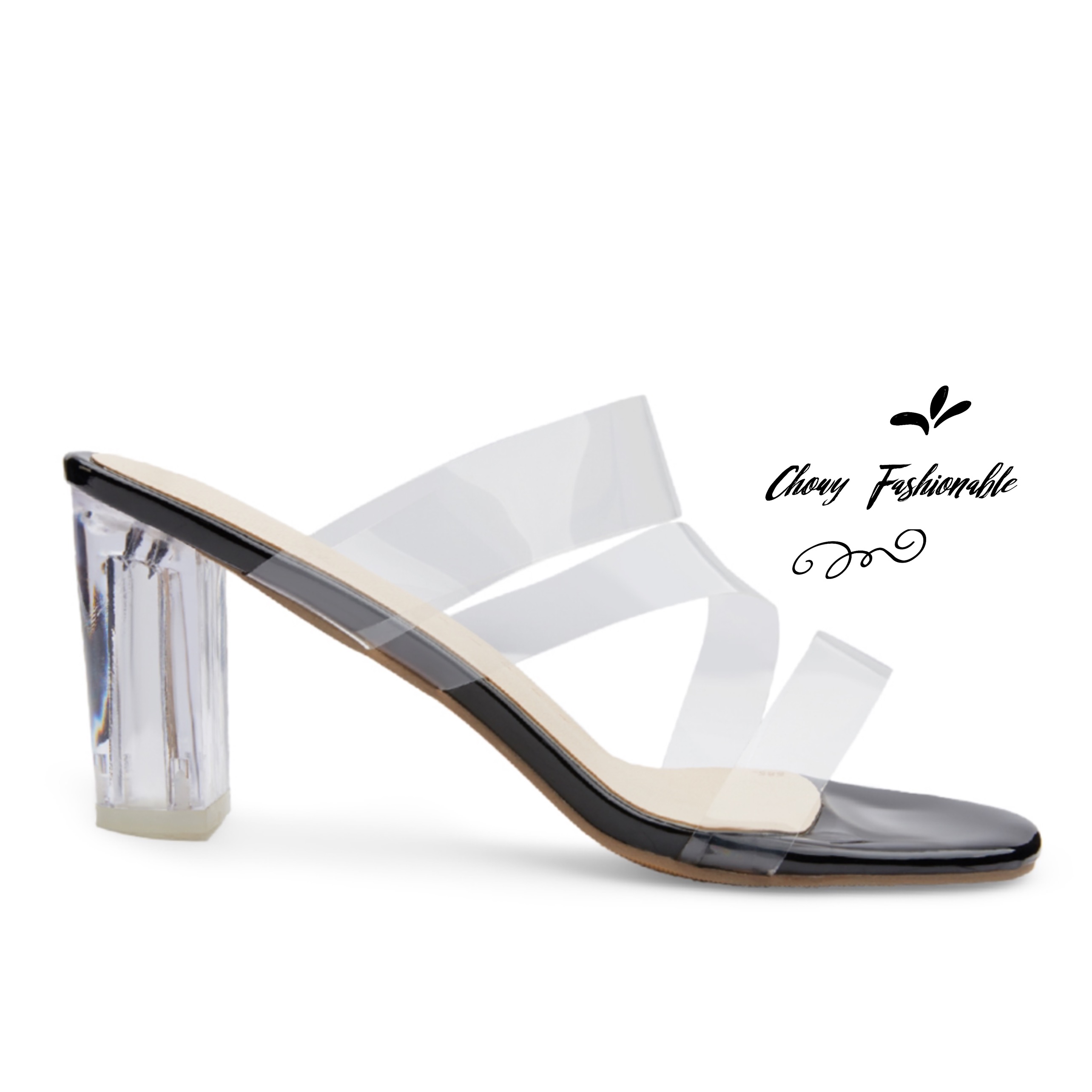 รองเท้าไซส์ใหญ่ 40 41 42 รองเท้าแตะส้นแก้วใส PUใส นิ่มมาก CHOWY KR0962BL