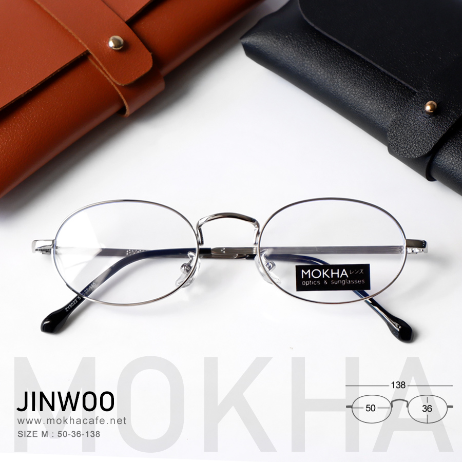 JINWOO - silver กรอบโลหะ แว่นทรงกลม รีหยดน้ำ กว้าง 138 มม.(sizeM) H36 กรอบแว่น