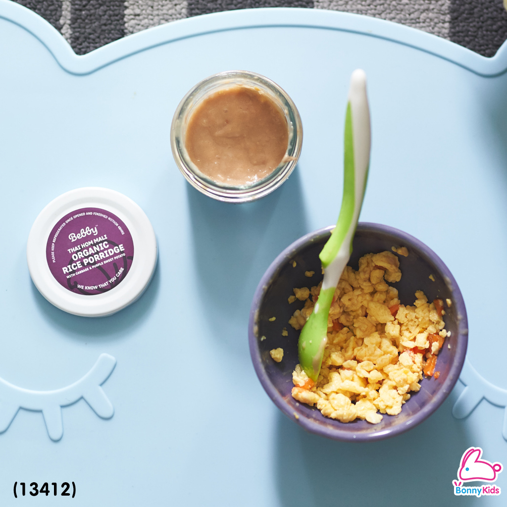 (13412) Bebby (แบ๊บบี้) ข้าวตุ๋นหอมมะลิตุ๋น ออร์แกนิค ผสมมันม่วง กะหลํ่าปลีม่วง และเนื้ออกไก่ (สีม่วง)