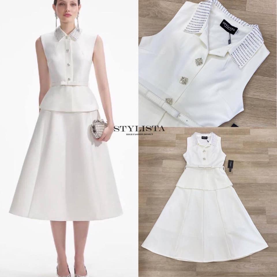 เซตเสื้อแขนกุด คอปก กระดุมหน้า มาพร้อมกระโปรงเข้าชุด มีเข็มขัด ใส่สวยมากๆ ใส่สบาย : สินค้าคุณภาพ (พร้อมส่ง)