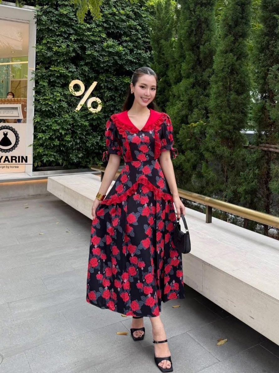 เดรสผ้าเนื้อดีมีทรงสวยมั้กๆผ้าหนานิ่มไฮโซสวมใส่ง่ายเเต่งเเนวลูกคุณมั้กๆคะเดรสกระโปรงยาว เอวเข้ารูป ใส่สบาย : สินค้าคุณภาพ (พร้อมส่ง)