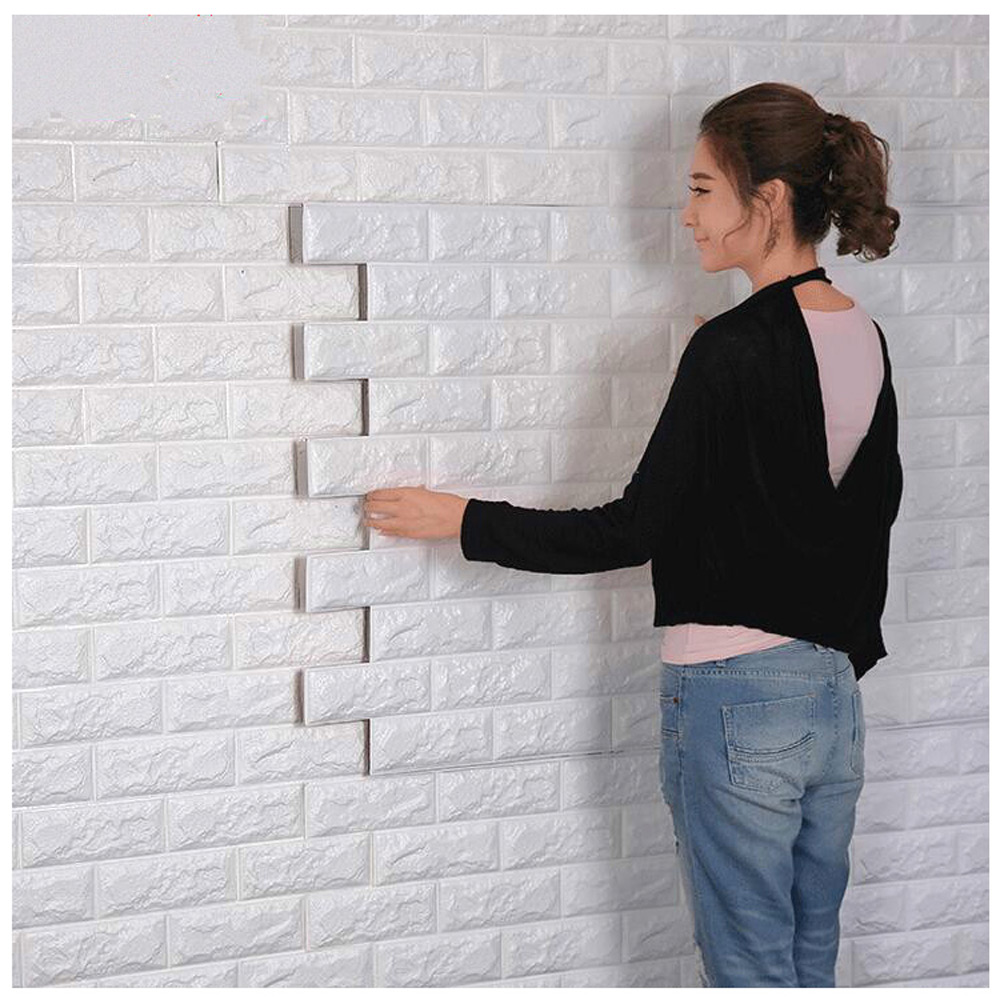 วอลเปเปอร์อิฐโฟม 3D ติดผนัง สีขาว มีกาวในตัว ขนาด 70*77 ซม.