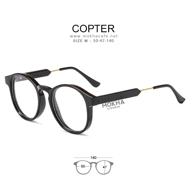 COPTER - black เลนส์ใส กรอบแว่น แว่นตา ทรงกลม กว้าง 140 มม. (sizeM)