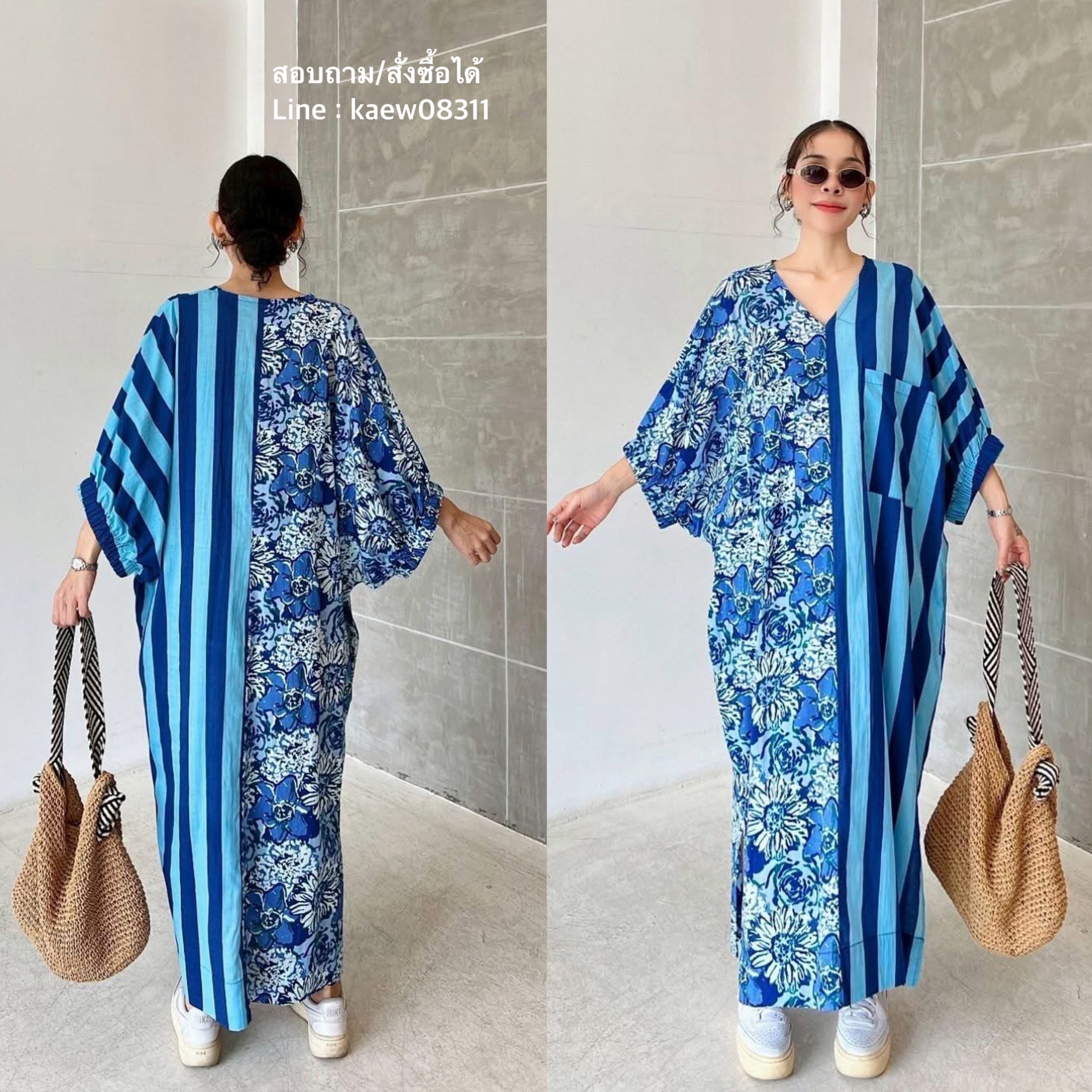 เดรสผ้าบล็อคคอทตอลอินเดีย ดีไซน์คอวีหน้า ทรงปีกค้างคาว แขนในตัวสม็อคปลายแขน ช่วงชายผ่าข้าง มีกระเป๋าล้วง+กระเป๋าอก ใส่สบาย : สินค้าคุณภาพ (พร้อมส่ง)