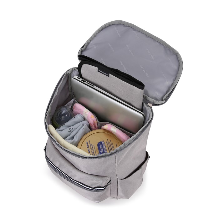 mommore กระเป๋าคุณแม่ กระเป๋าสัมภาระคุณแม่ กระเป๋าแม่ลูกอ่อน กันน้ำ พร้อมแผ่นรองเปลี่ยนผ้าอ้อม จุมาก น้ำหนักเบา เหมาะสำหรับเดินทาง (Grey)