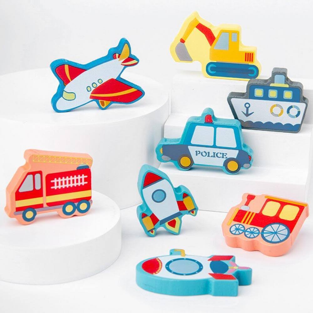 ของเล่นไม้ กระดานจับคู่ 7in1 ตัวเลข ตัวอักษร ยานพาหนะ สวมหลักนับเลข