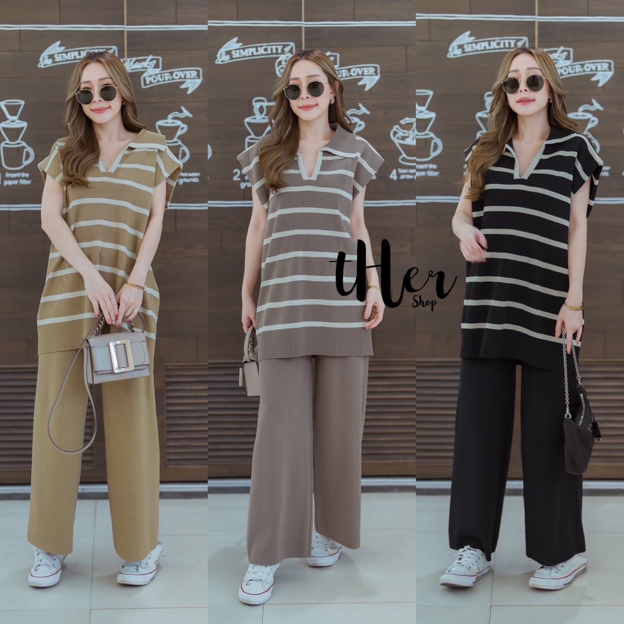 ชุดSet เสื้อไหมพรมแต่งคอปก ลายทาง มาพร้อมกางเกงขายาวทรงปล่อย สามารถ ใส่แยกได้ด้วยน้า ใช้ผ้าเนื้อดี ใส่สบาย : สินค้าคุณภาพ (พร้อมส่ง)