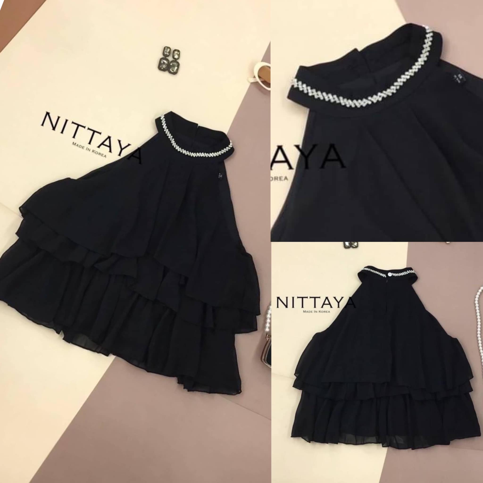 เสื้อคอเต่า แต่งดีเทล ตรงคอมีเพชร : สินค้าคุณภาพ (พร้อมส่ง)