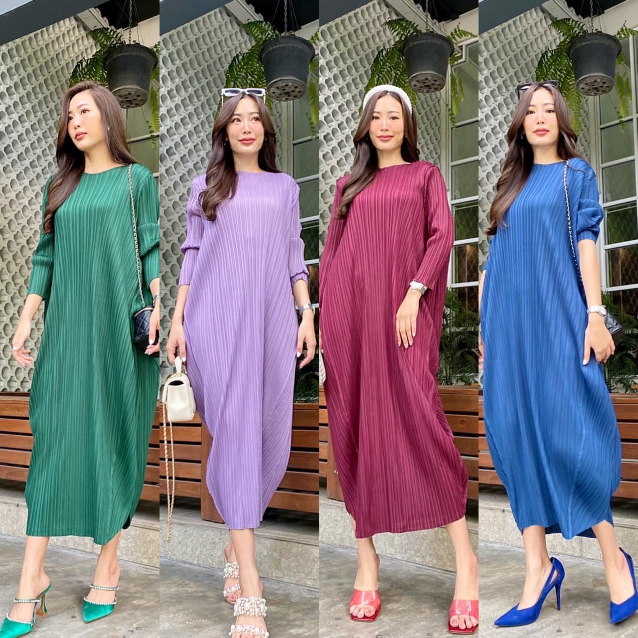 แม็กซี่เดรสคอปาด แขนยาว ทรงลำตัว 🦋 แพทเทิร์นผีเสื้อ ☺️ สโลปปล่อย สวยงาม รุ่นนี้ใช้ผ้าอัดพลีท แบบงานแบรนด์ 👍🏻 สินค้าคุณภาพ (พร้อมส่ง)