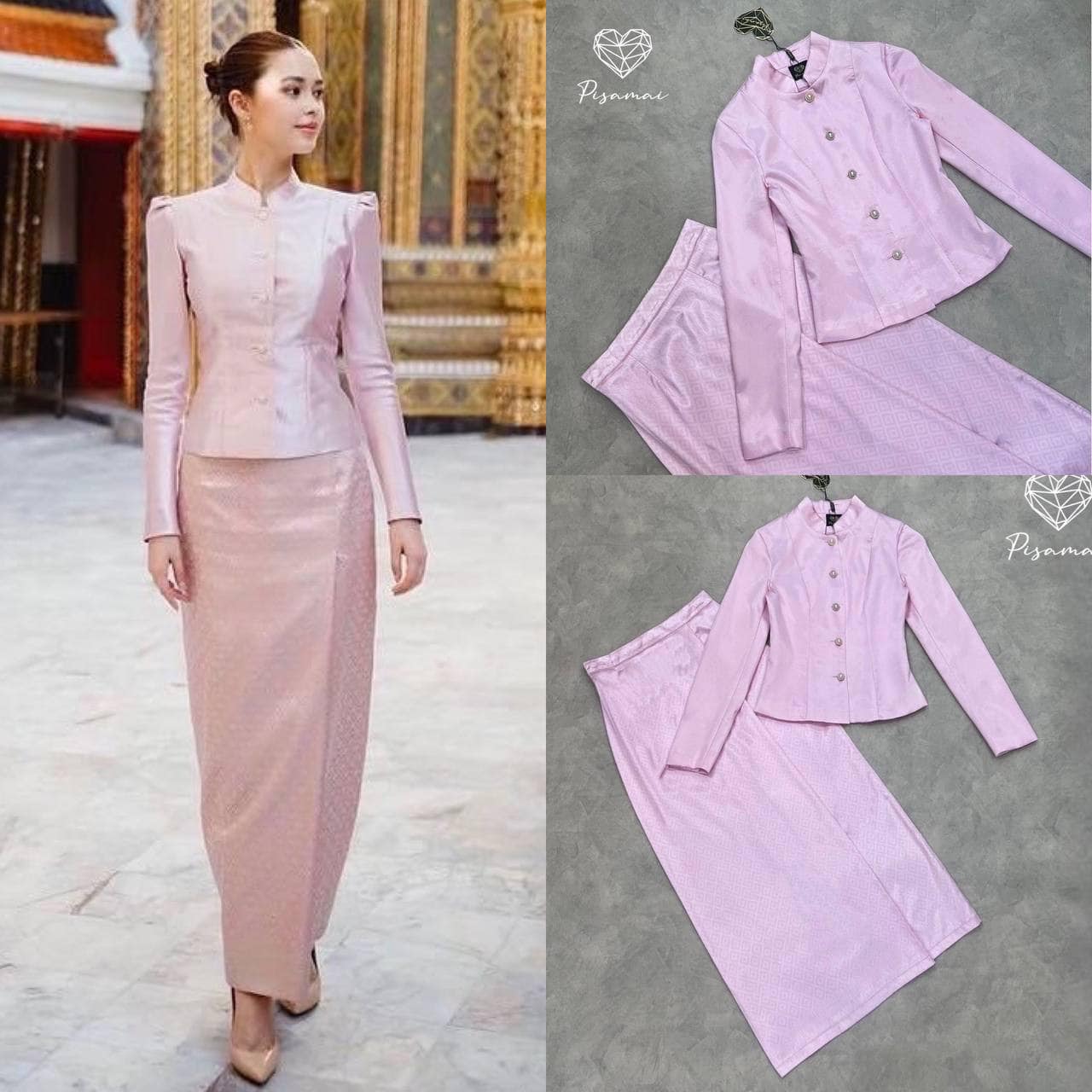 เซ็ตชุดไทยจิตรดาแขนยาวสีชมพู มาคู่กับผ้าถุงลายไทย ฟินนาเล่มากค่ารุ่นนี้ รุ่นนี้ผ้าดีใส่สวย ใส่สบาย : สินค้าคุณภาพ (พร้อมส่ง)