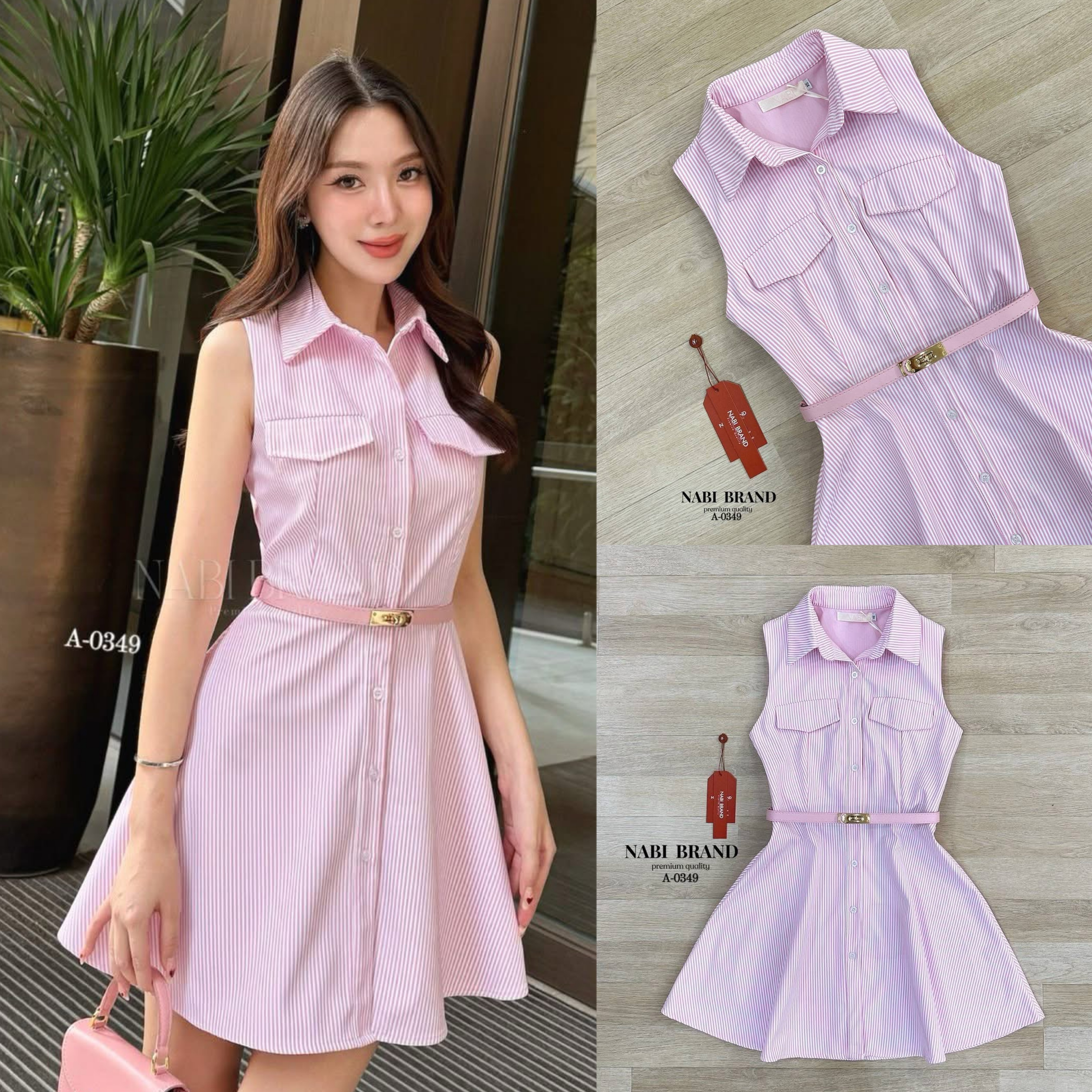 เดรสคอปก แขนกุดทรงสวย สีขาวชมพู กระดุมหน้า ผ้าดีมาก ไม่คัน เข้าเซทกับเข็มขัดหนังชมพู หรูหราเกินมาก งานมีซับในอย่างดี ใส่สบาย : สินค้าคุณภาพ (พร้อมส่ง)