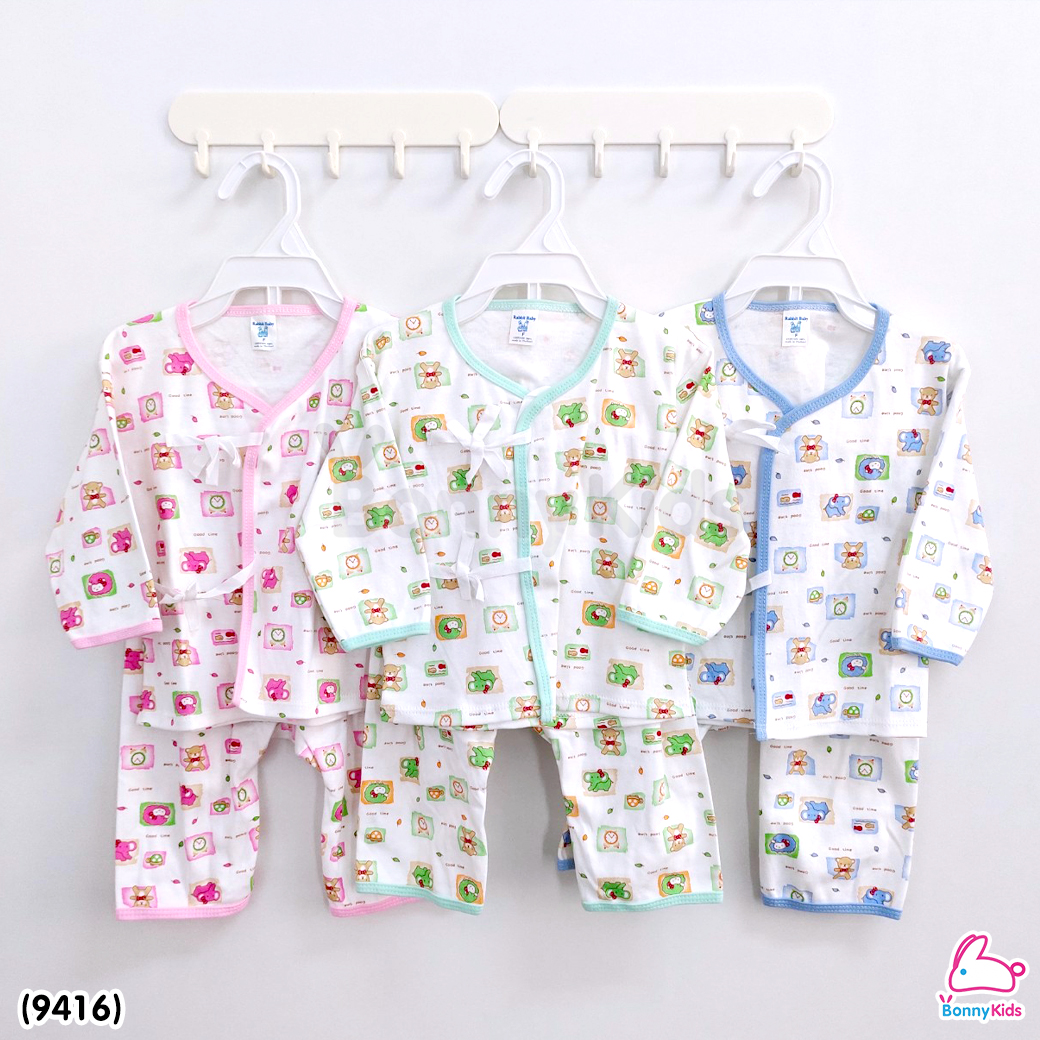 (9416) BonnyKids (บอนนี่คิดส์) ชุดเด็กผูกหน้าแขนยาว ผ้าหนาอย่างดี Cotton100% (Size 0-3 m)