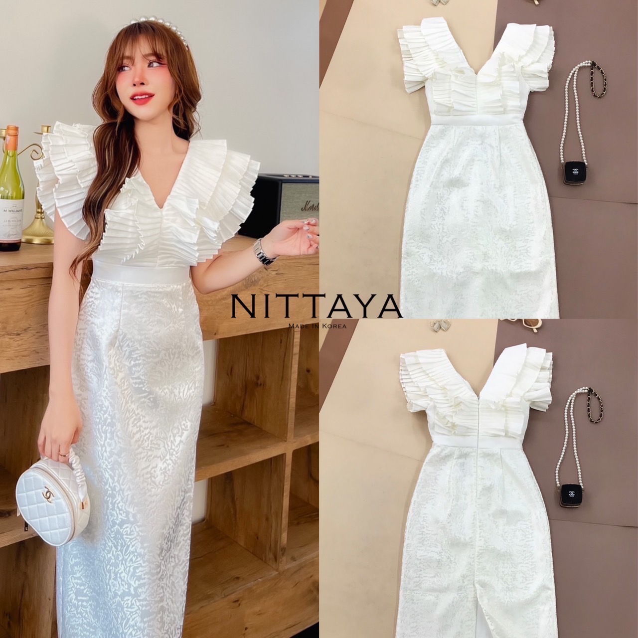 เดรสยาวช่วงบนมีความผ้าพีช งานจริงผ้าดีเวอร์ๆๆๆ สินค้าคุณภาพ (พร้อมส่ง)