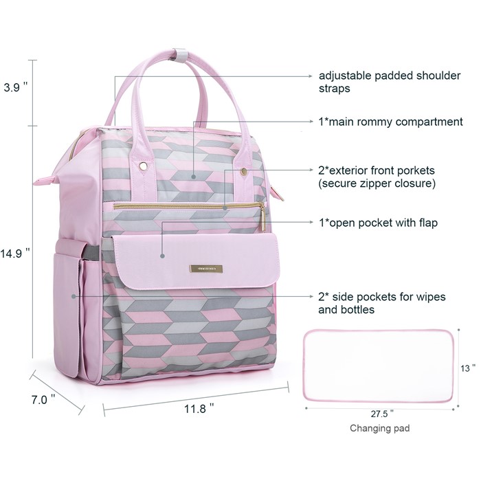 mommore กระเป๋าคุณแม่ กระเป๋าสัมภาระคุณแม่ กระเป๋าแม่ลูกอ่อน รูปแบบทันสมัย กันน้ำ พร้อมแผ่นรองเปลี่ยนผ้าอ้อม คุณภาพสูง เหมาะสำหรับเดินทางมาก (ฺPink)