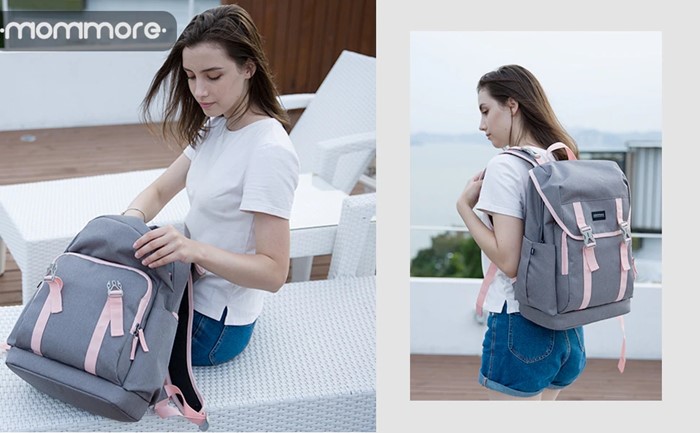 mommore กระเป๋าคุณแม่ กระเป๋าสัมภาระคุณแม่ กระเป๋าแม่ลูกอ่อน ใช้ได้ทั้งคุณแม่ และคุณพ่อ กันน้ำ ทนทาน พร้อมแผ่นรองเปลี่ยนผ้าอ้อม คุณภาพสูง คล้องรถเข็น เหมาะกับการเดินทางมาก (ฺฺPink)