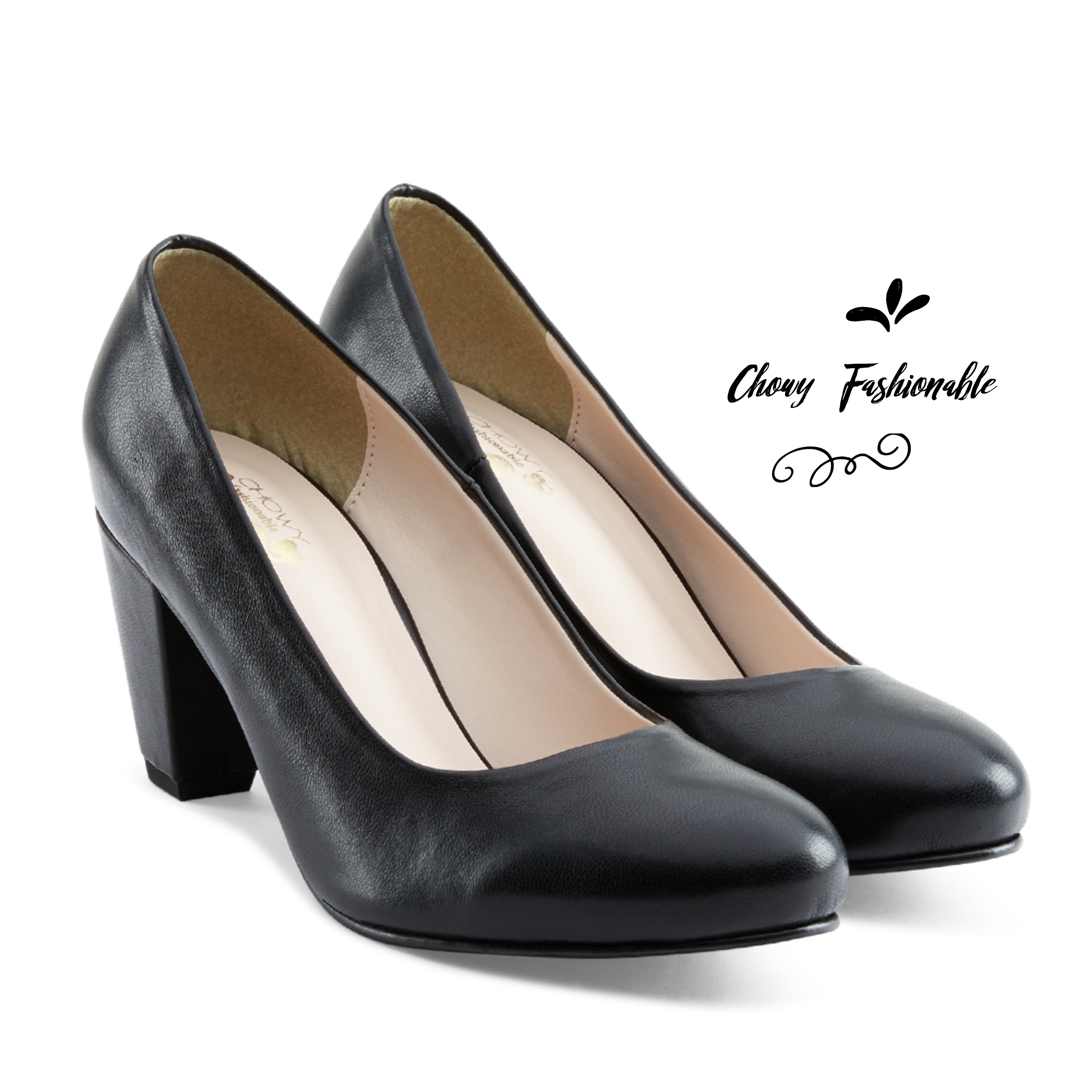 รองเท้าคัชชูส้นเตี้ย ไซส์ใหญ่ 41 Minimal Classic Style Black สีดำ CHOWY CH0155BL
