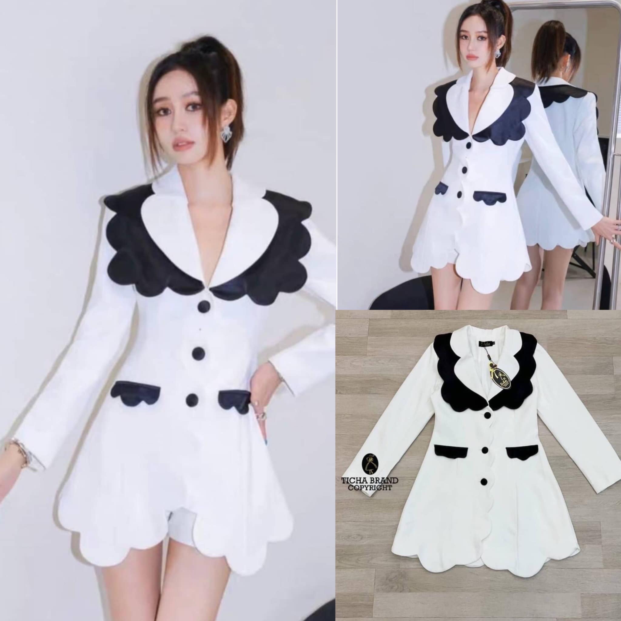 รุ่นนี้มีไซส์ใหญ๋ มินิเดรสขาวคอปกแขนยาวแต่งด้วยผ้าสีดำ ทรงหยังคล้ายดอกไม้ มีกระดุมด้านหน้า3เม็ดใช้งาน ได้จริง แต่งขอบหยักเรียงยาวลงมาตรงกลางและชาย กระโปรง สินค้าคุณภาพ (พร้อมส่ง)