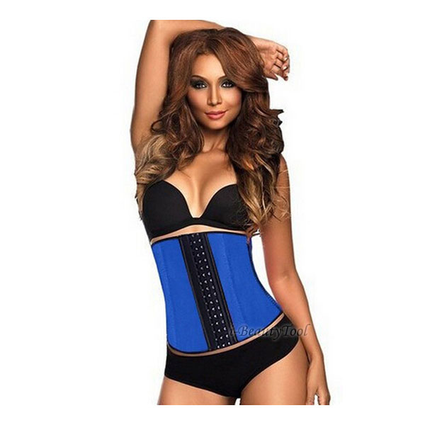 SPORT LATEX WAIST CINCHER CORSET คอร์เซ็ท แบบตะขอหน้า สีฟ้า -L