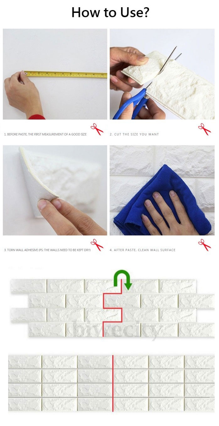 วอลเปเปอร์อิฐโฟม 3D ติดผนัง สีขาว มีกาวในตัว ขนาด 70*77 ซม.