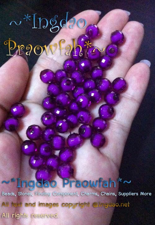 5038pu ลูกปัดอะครีลิคกลมตัดเหลี่ยมสอดใส้ลูกปัดกลมขาว ขนาด 8 มิล. สีม่วง (10 กรัม/40 ชิ้น)