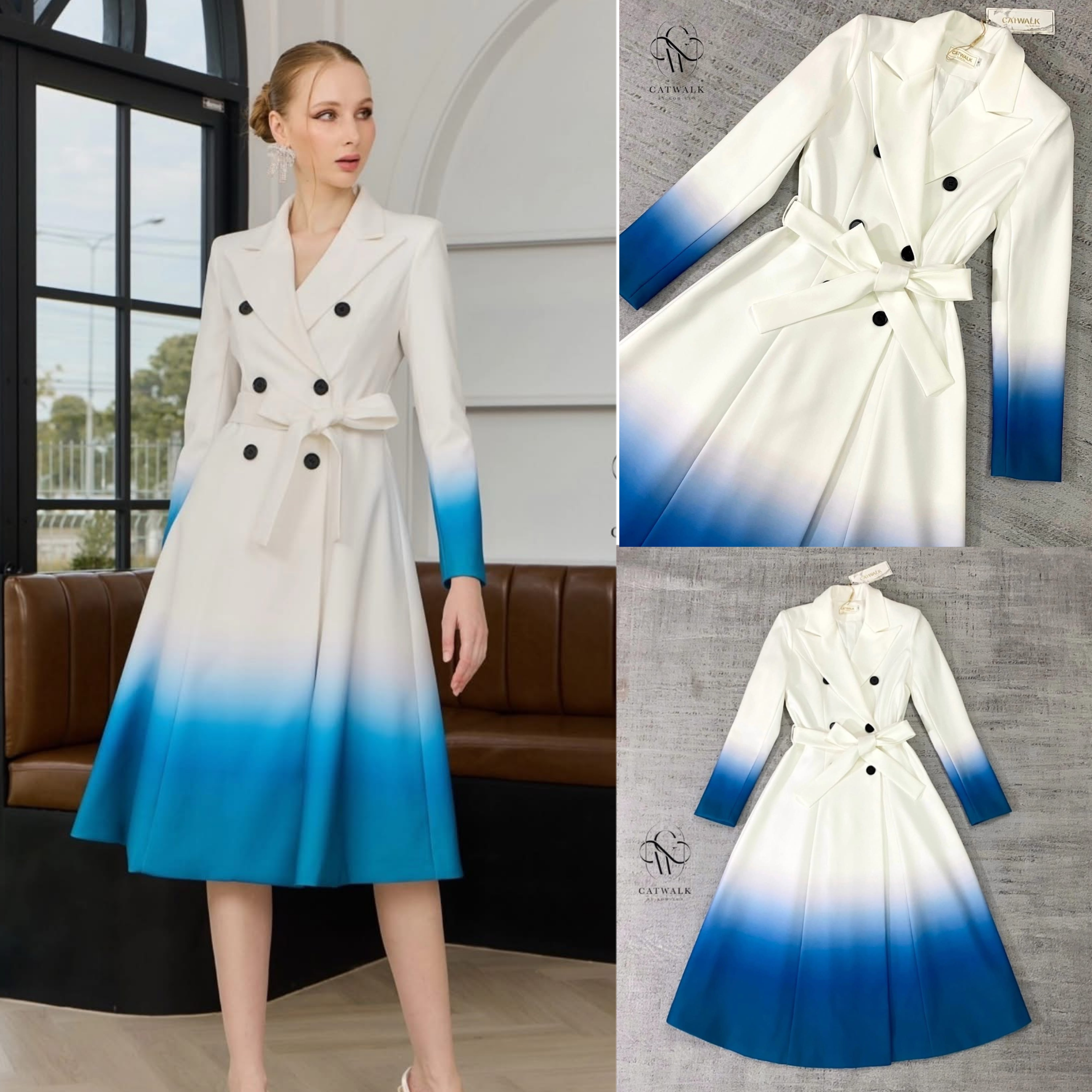 เดรสปกสูทไล่สี เนื้อผ้าเกรดเอเป็นเนื้อผ้าพิมพ์ไล่โทนสี งาน hiend ใส่สบาย : สินค้าคุณภาพ (พร้อมส่ง)