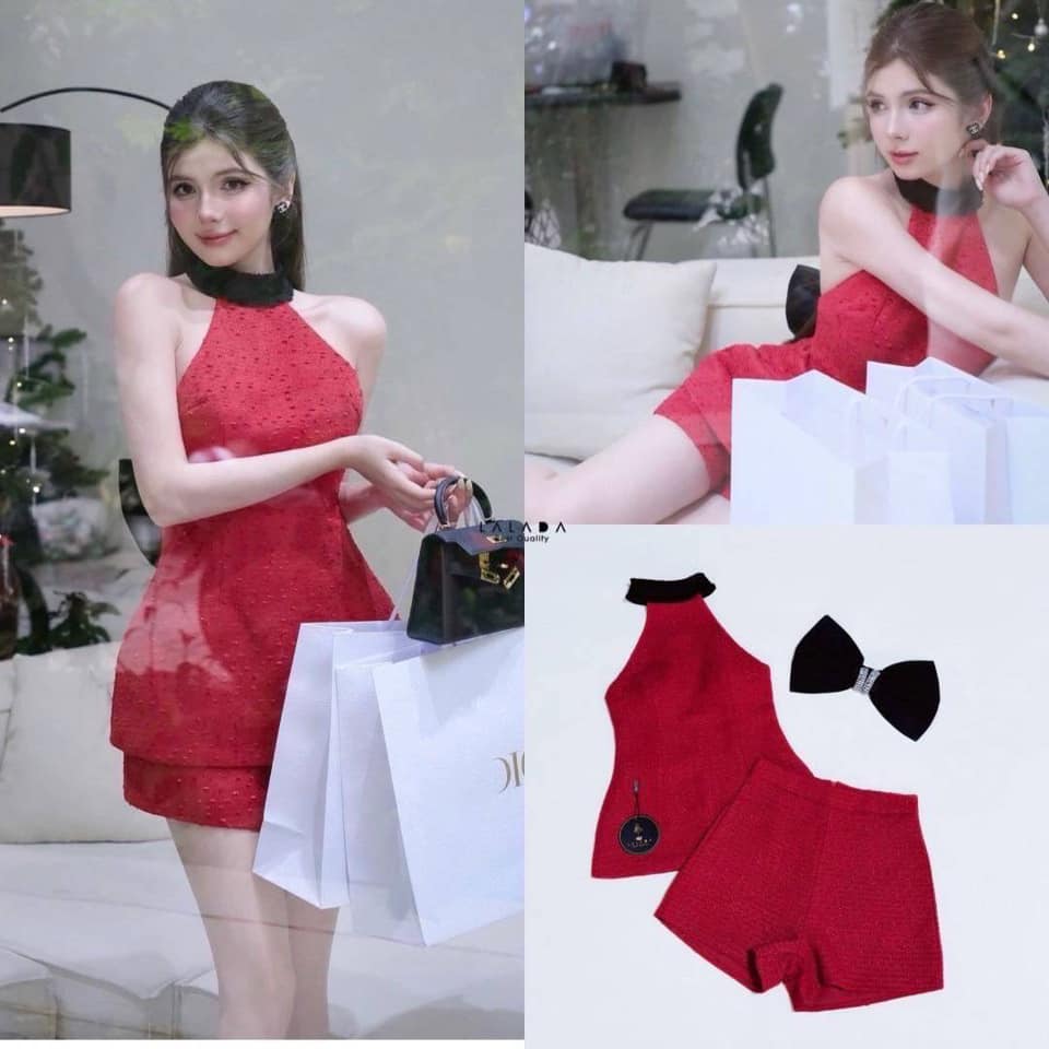 set 3ชิ้น เนื้อผ้าทวิตอย่างดี เสื้องานซิปหลัง เว้าหลังโชว์แผ่นหลัง + เข็มกลัดโบว์ติดได้ตามต้องการ แมทช์กับกางเกงขาสั้นเนื้อผ้าเดียวกัน ใส่สบาย : สินค้าคุณภาพ (พร้อมส่ง)