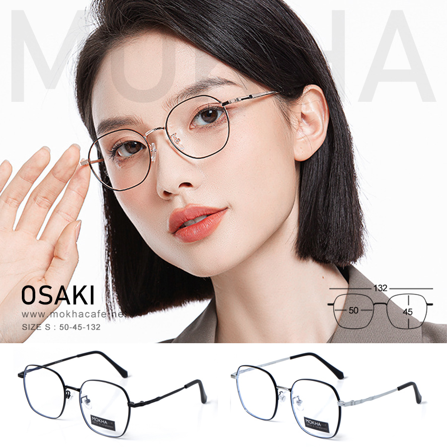 OSAKI - black แว่นตา ทรงเหลี่ยม กรอบโลหะ น้ำหนักเบา กว้าง 132 มม. (sizeS) H45