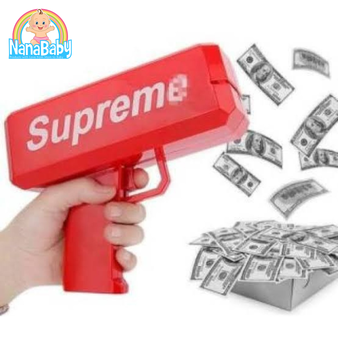 ปืนยิงแบงค์ ปืนยิงเงิน ไอเทมสายเปย์ ของเล่นเด็ก มีไฟ ใส่ถ่าน พร้อมธนบัตร 100 ใบ
