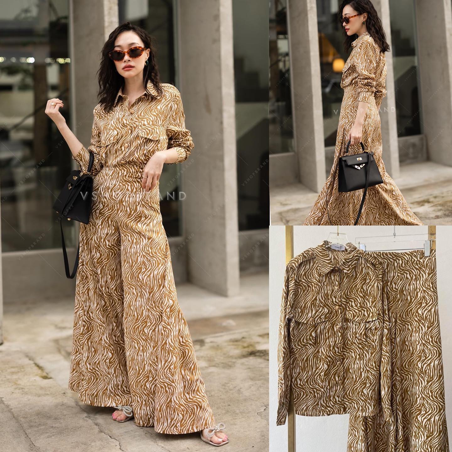 Set เสื้อเชิ้ตลายเสือ กระเป๋าหน้า ไหล่แต่งธนู 2 ฝั่ง พร้อมกระดุมทองเพิ่ม ความหรู แมทช์คู่กับกางเกงทรงขาบาน งานสวยเริ่ด ทรงสวยเป๊ะ ใส่สบายๆ สินค้าคุณภาพ (พร้อมส่ง)