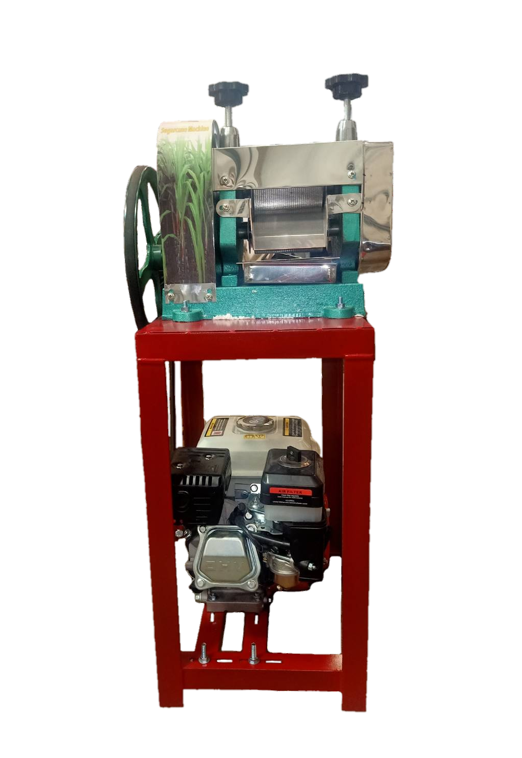 เครื่องคั้นน้ำอ้อยพร้อมเครื่องยนต์เบนซิน7.5แรงรุ่นกุญแจสตาร์ท พร้อมแท่นครบชุด