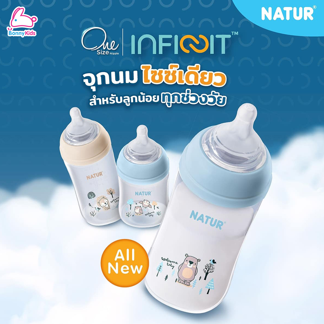 NATUR (เนเจอร์) One Size INFINIT ขวดนมอินฟินิท ขวดนมคอกว้าง ขวดPP ขวด PES (แพ็ค 2 ขวด)