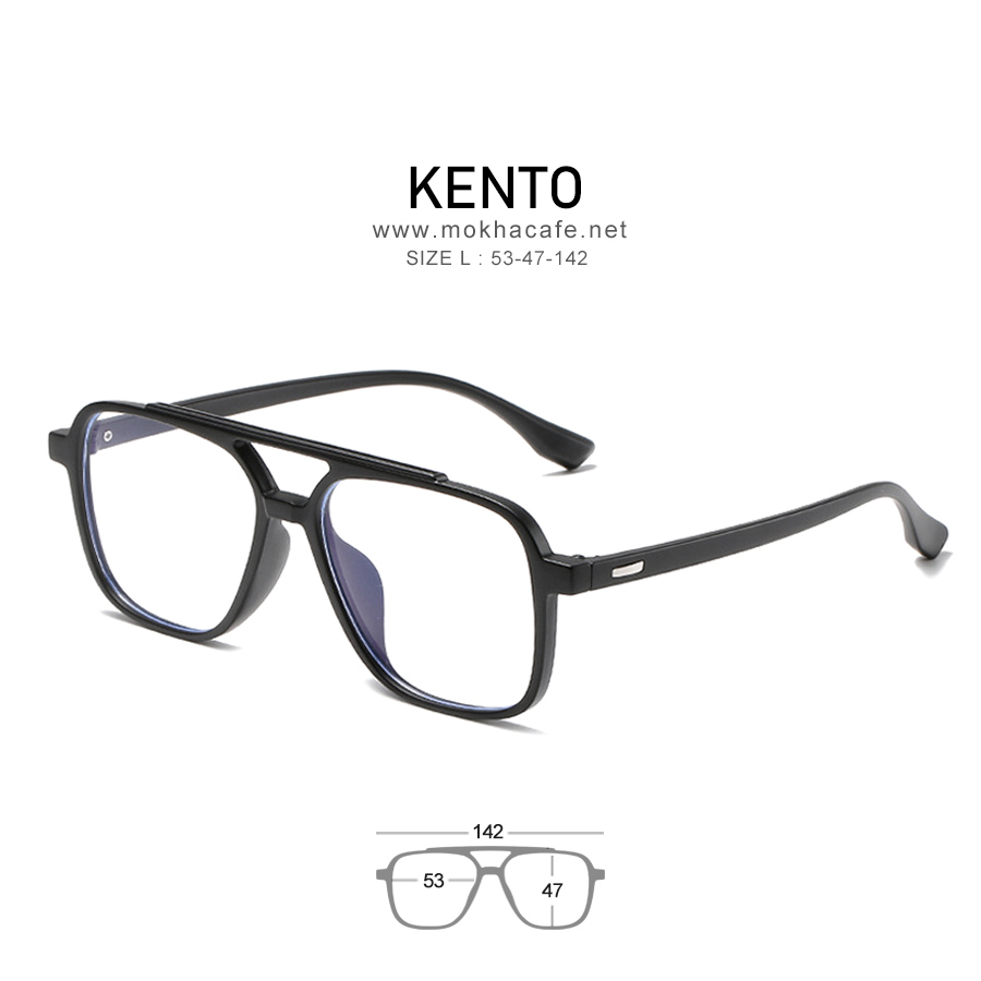 แว่นตา KENTO - matte black กรอบแว่นทรงเหลี่ยม double bridge กรอบยืดหยุ่น TR90 กว้าง 142 มม.(sizeM) H47 20g.