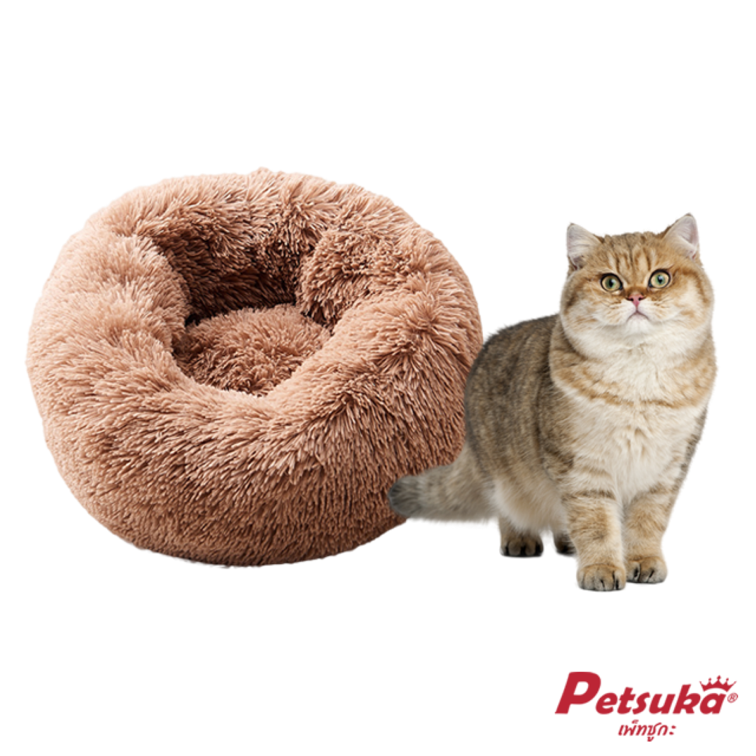ที่นอนขนนุ่มโดนัท Petsuka สำหรับสัตว์เลี้ยง สีน้ำตาล 50 cm
