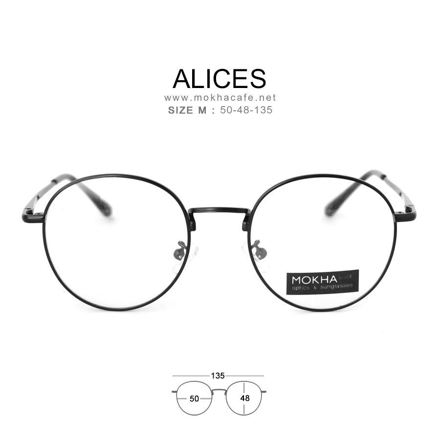 ALICES - black แว่นตาทรงกลม กรอบโลหะ ขาสปริง กว้าง 135 มม.(sizeM) H48