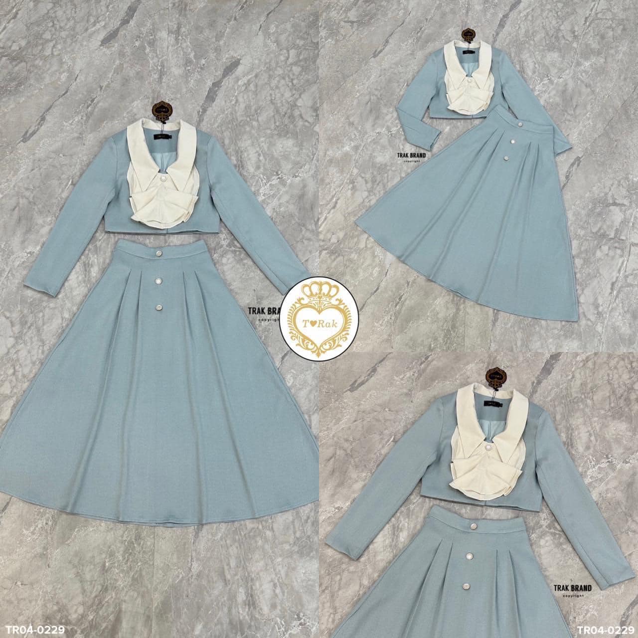 เซท 3 ชิ้น เสื้อคอปกแขนยาว กระดุมหน้า แต่งโบระบายติดตรงกลาง เสื้อแมทซ์กับกระโปรงเอวสูงระบายบาน ออก แมทซ์กันสวยละมุลสไตล์คุณหนูจ้าา สินค้าคุณภาพ (พร้อมส่ง)