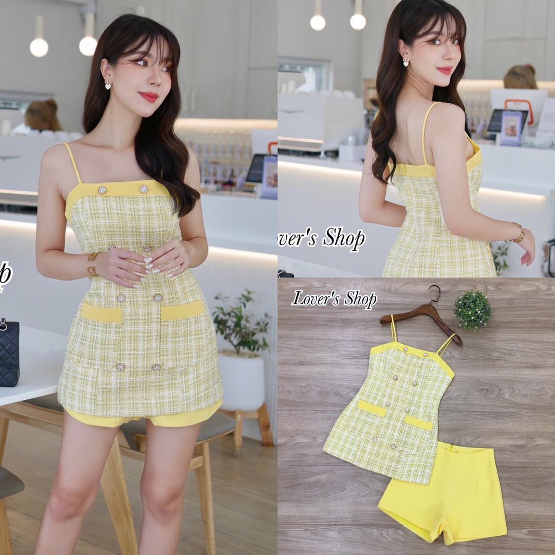 Set.2ชิ้น มินิเดรททรงเข้ารูป งานซิบหลัง มาพร้อมกางเกงขาเอวสูงทรงสวย ผ้าทวิตมีซับในอย่างดีค่ะ แต่งกระดุม ลุคคุณหนู ดูแพงมากๆค่ะ ใส่เที่ยว ใส่ออกงาน ปาตี้ เกิดทุก งานแน่นอน : สินค้าคุณภาพ (พร้อมส่ง)