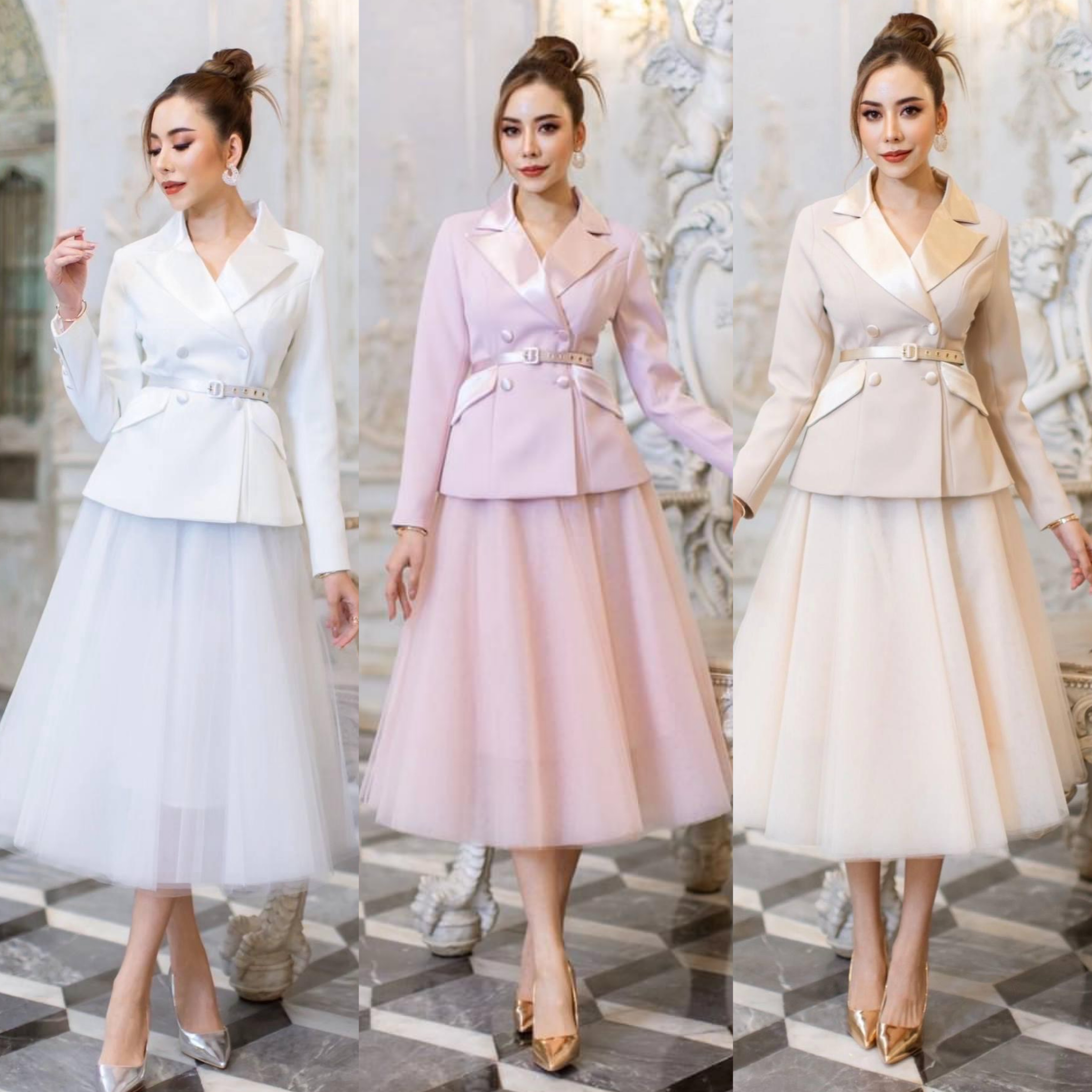 เซตBLAZER ปกเลื่อม+กระโปรงสุ่ม+เข็มขัด เนื้อผ้าเกรดเอ สินค้าคุณภาพ (พร้อมส่ง)