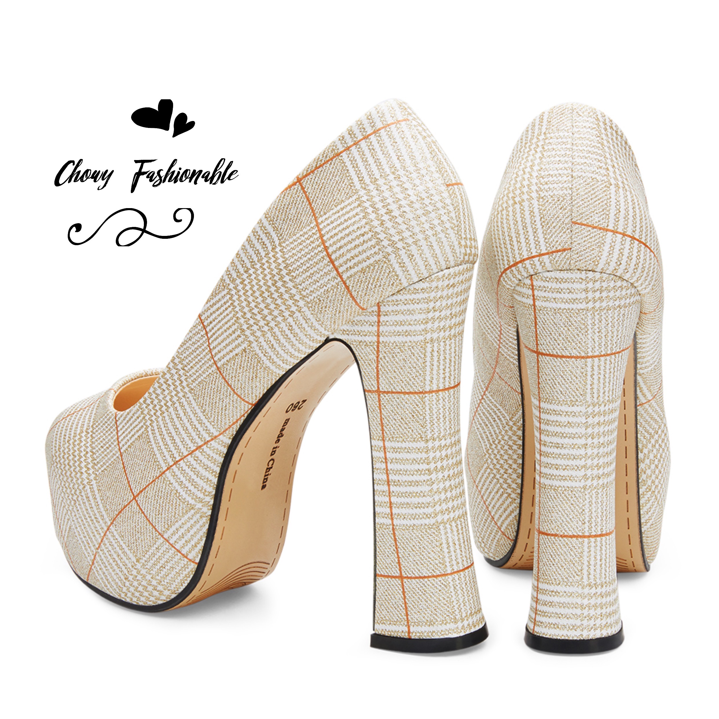 รองเท้าไซส์ใหญ่ 43 44 ส้นตึกหนา สีประกายทอง ทรงปิด CHOWY KR0959BE