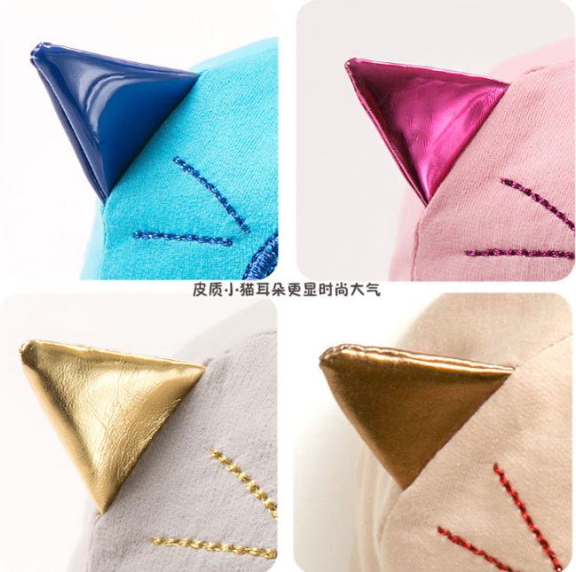 Set หมวก+ผ้ากันเปื้อน เด็กเล็ก 6-24 เดือน หมวกแมวน่ารักกับผ้ากันเปื้อนสามเหลี่ยมสไตล์เกาหลี Cat Have More Fun