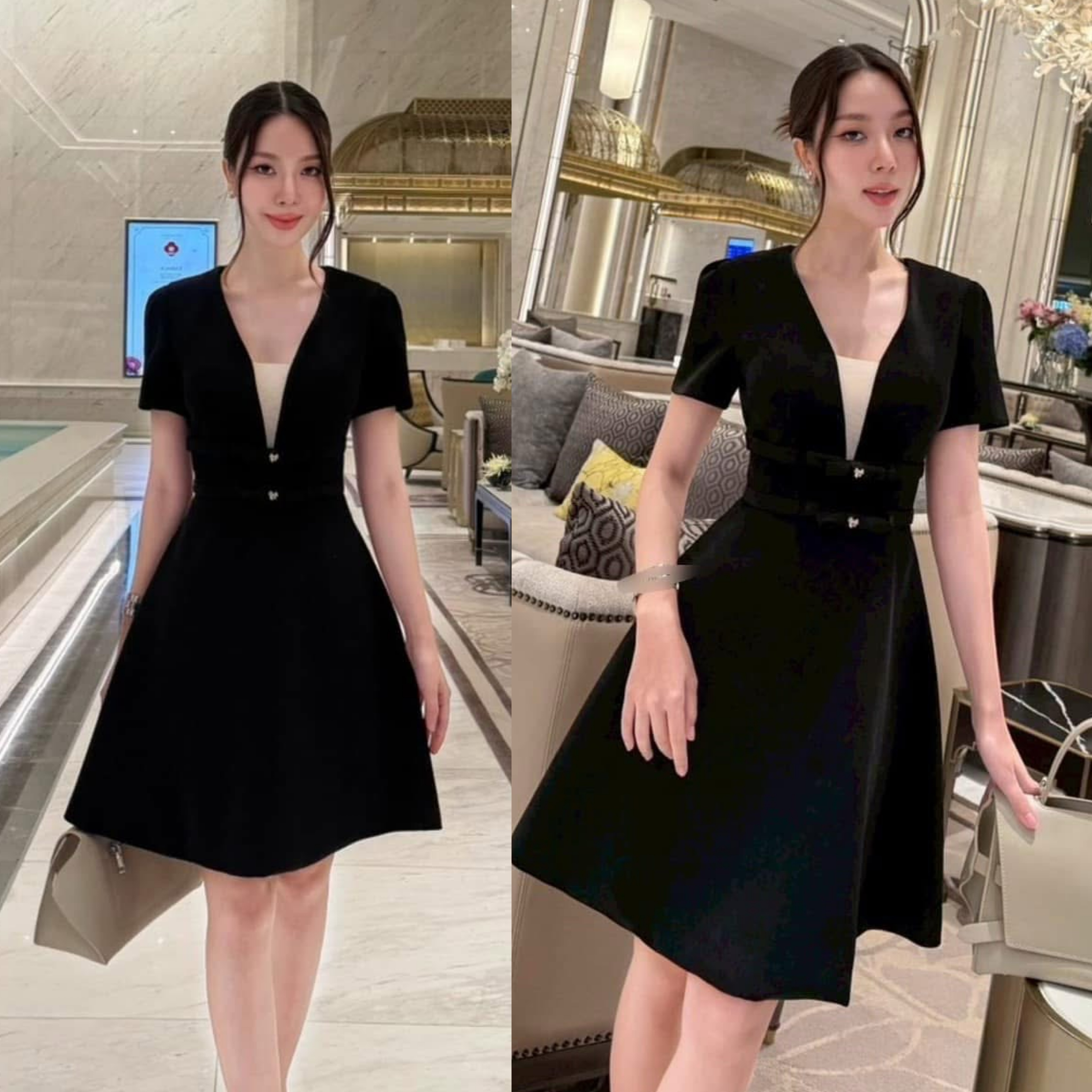 มินิเดรสแต่งเข็มขัดโบว์สองชั้น ดีไซน์สวยน่ารัก ใส่สบาย : สินค้าคุณภาพ (พร้อมส่ง)