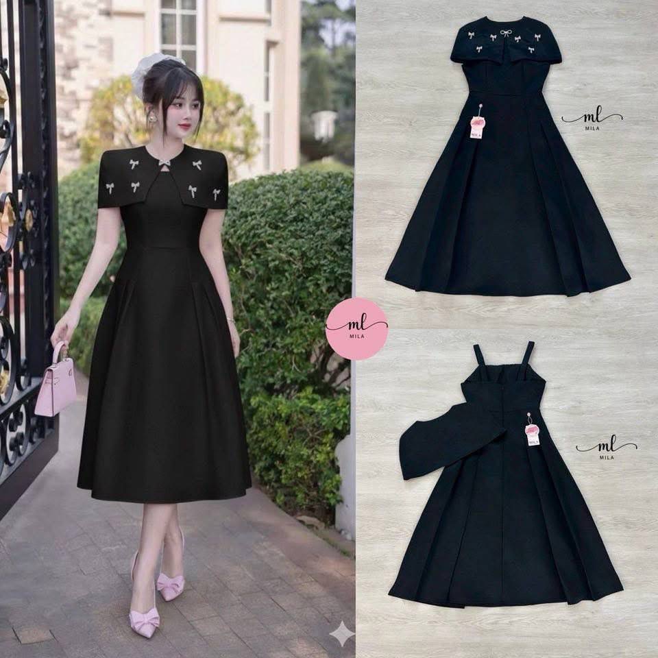 เดรสสายเดี่ยวทรงสวย +ผ้าคลุมไหล่ ทรงครอปแต่งเพชร ใส่สบาย : สินค้าคุณภาพ (พร้อมส่ง)