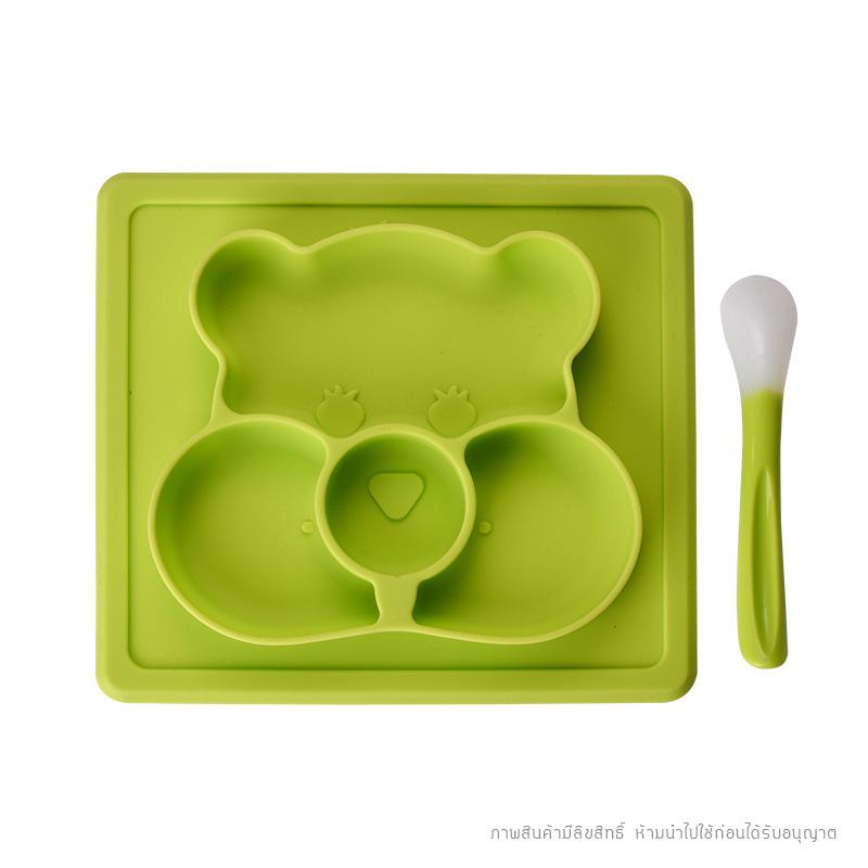 จานถาดอาหารซิลิโคนหมีน้อย พร้อมช้อนซิลิโคน NanaBaby