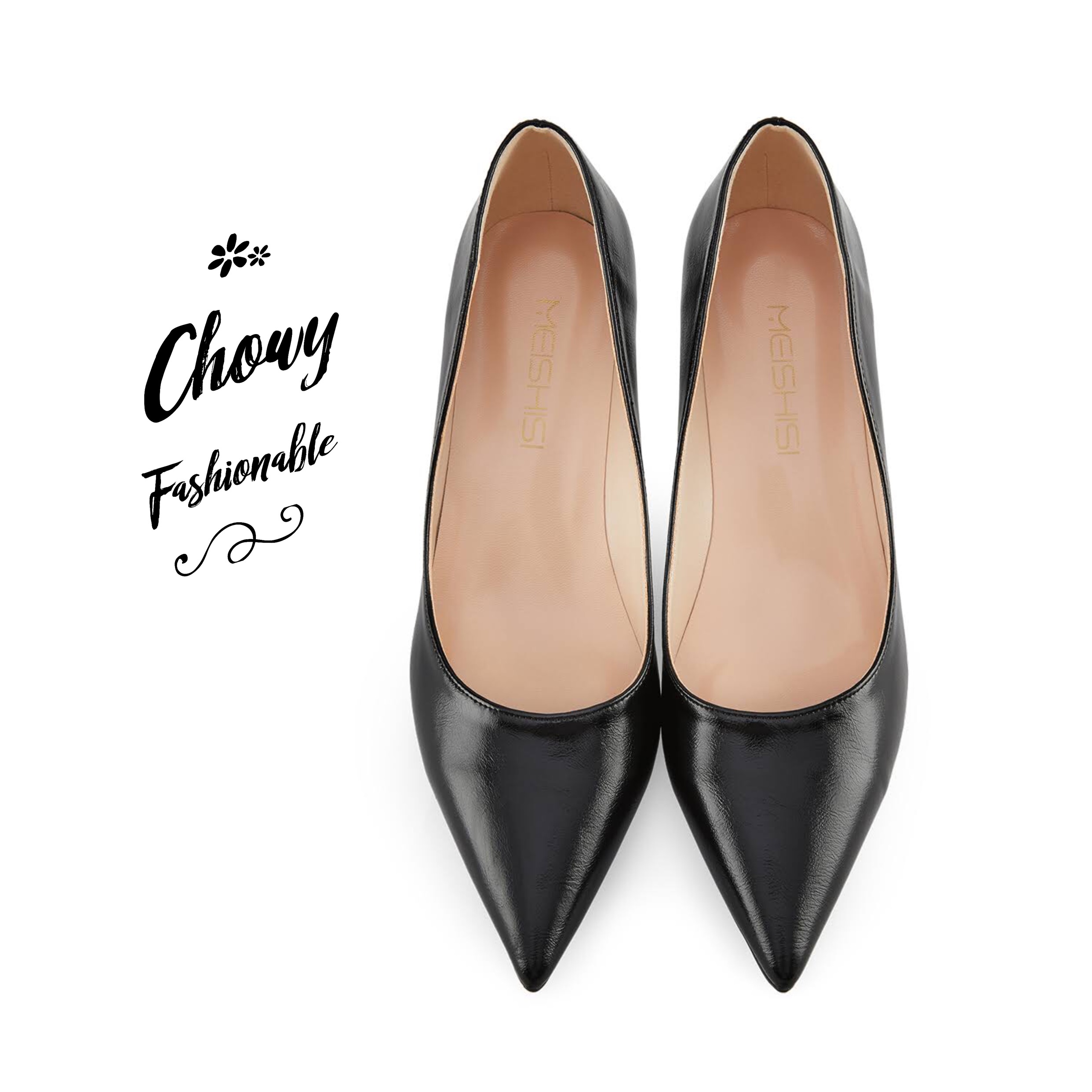 รองเท้าไซส์ใหญ่ 32-46 รองเท้าส้นเตี้ย 2.5 นิ้ว ส้นสูงไซส์เล็ก 2.5 นิ้ว หนังแท้ CHOWY KR0835BL06